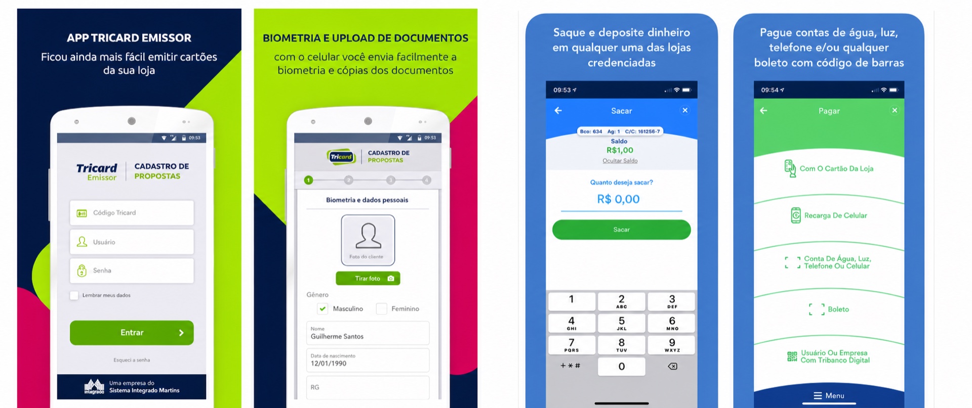 Old Tricard Emissor and Tribanco Digital app screens